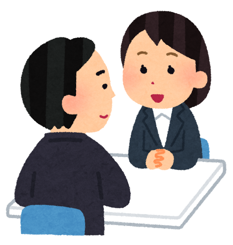 無料イラスト かわいいフリー素材集 いろいろな会社での相談のイラスト（笑顔）