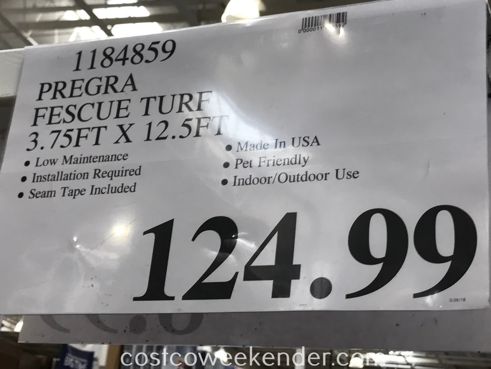 PreGra Fescue Artificial Turf Costco Weekender