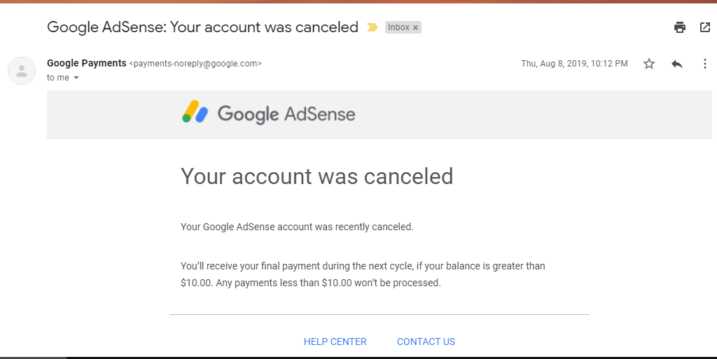Your Google AdSense account was canceled