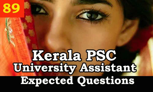Kerala PSC Model Questions for University Assistant Exam 2019 - 89