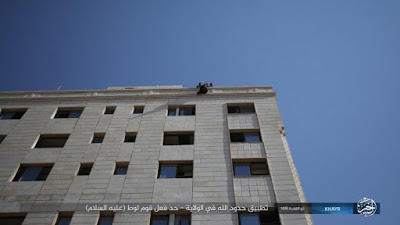 ISIS has released pictures of a man being thrown off a roof in Syria