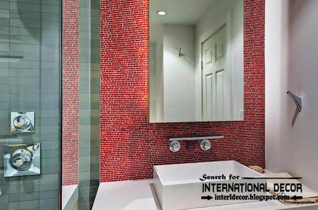 modern bathroom tiles designs ideas, red mosaic tiles for bathroom