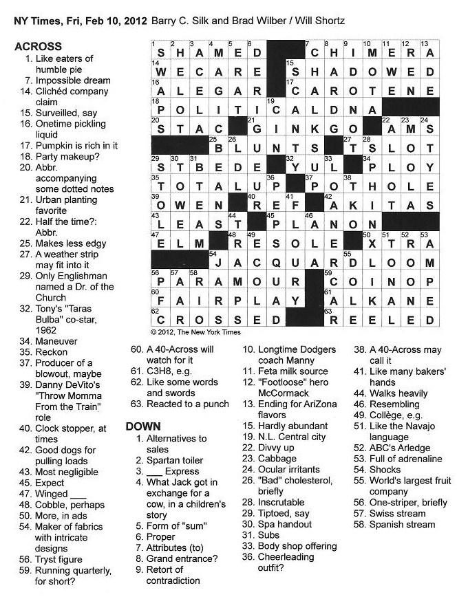 The New York Times Crossword in Gothic: 02.10.12 — Who Knows?