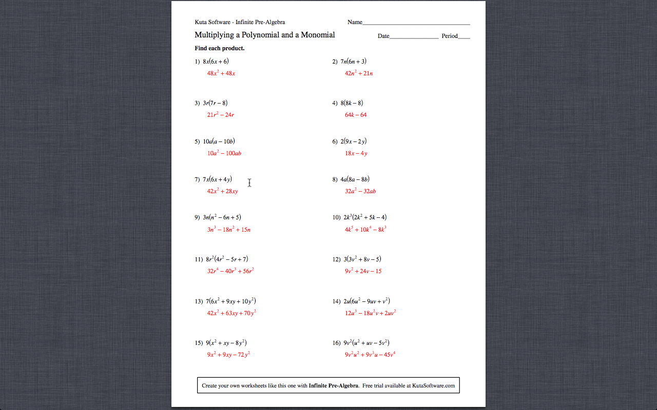 Gyles.Summer.Math.23: Monomial, Binomial, Polynomial With Multiplying Polynomials Worksheet Answers