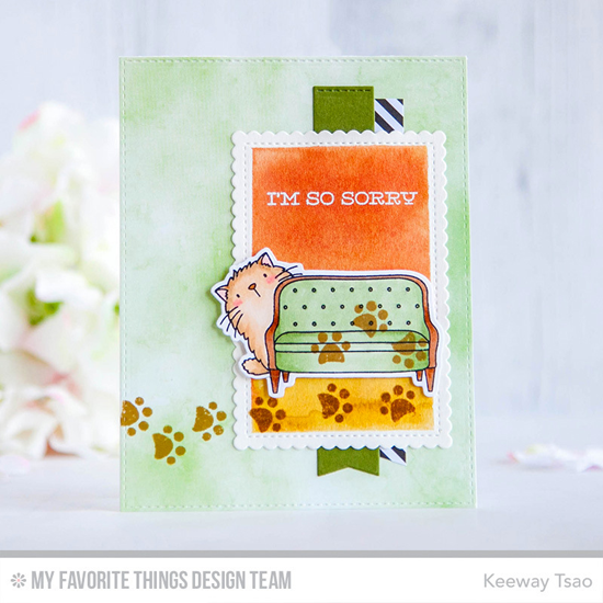Handmade card from Keeway Tsao featuring Birdie Brown Cool Cat and Lisa Johnson Designs Make Yourself at Home stamp sets and Die-namics, Laina Lamb Design Sweet Succulents stamp set, Stitched Mini Scallop Rectangle STAX, Blueprints 25, and Blueprints 27 Die-namics #mftstamps