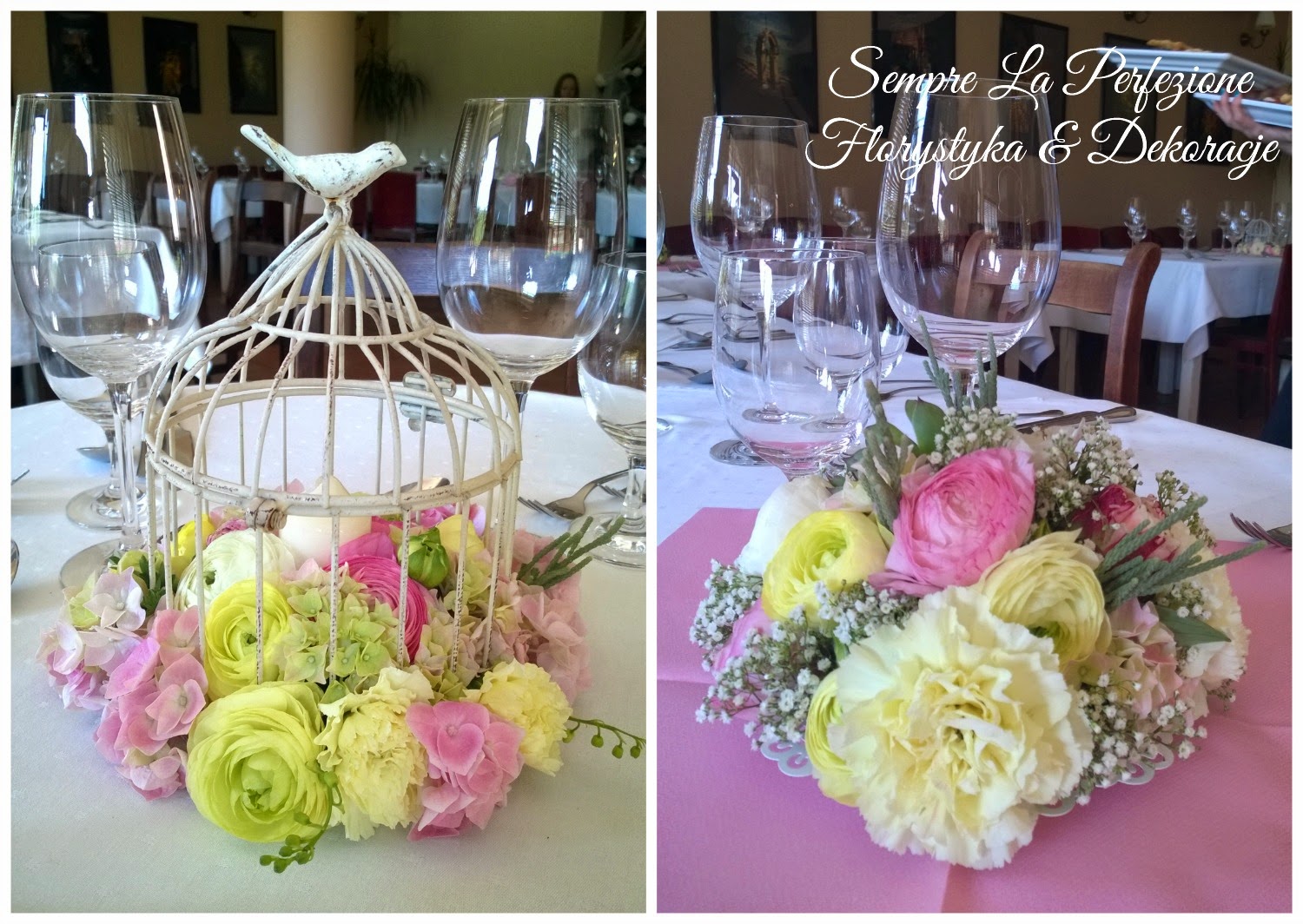 Weselna dekoracja stołu Sempre La Perfezione Florystyka & Dekoracje