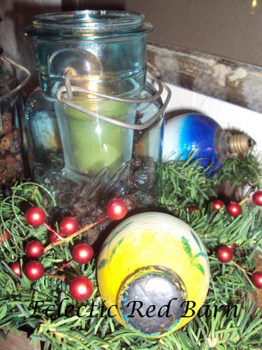 Chinese light bulb and mason jar arrangement