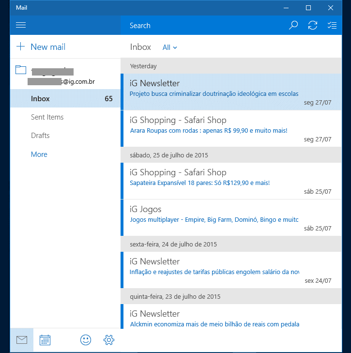 Windows 10 - Caixa de entrada do aplicativo Mail