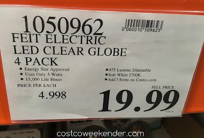 Deal for a 4 pack of Feit G25 Globe 40w Replacement LED light bulbs at Costco