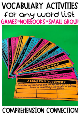 Vocabulary instruction will never get stale or boring if you have a variety of activities to choose from. This blog post includes 20+ ideas for teaching and practicing vocabulary. A strong vocabulary leads to improved comprehension. See how these task cards can be used for vocabulary fun. Vocabulary instruction will never get stale or boring if you have a variety of activities to choose from. This blog post includes 20+ ideas for teaching and practicing vocabulary. A strong vocabulary leads to improved comprehension. See how these task cards can be used for vocabulary fun.