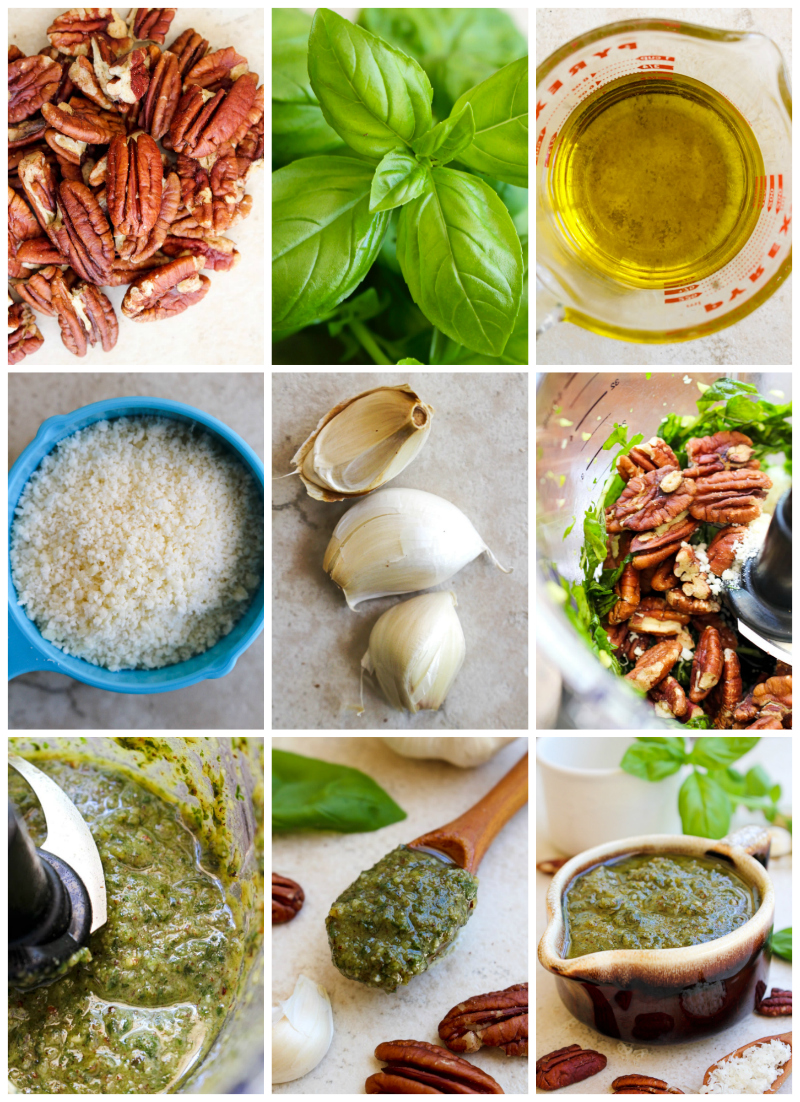 Pecan Basil Pesto | The Two Bite Club | #pesto #pecans Pecan Basil Pesto is a twist on traditional pesto that uses pecans instead of pine nuts. It is super versatile and can be used in so many ways! #pesto #pecans