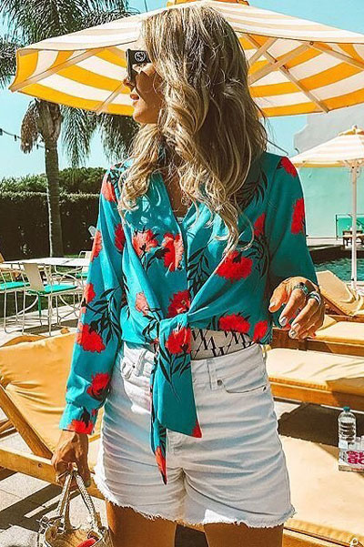 Floral Tie Front Top with Shorts | 19 Gorgeous Fall Outfits You Want to Wear Over And Over Again