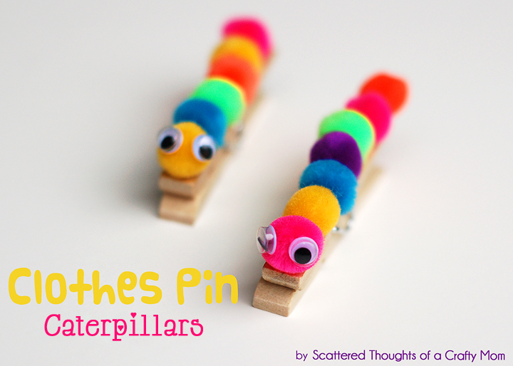 Kid Craft: Clothespin Caterpillars. Crafting with clothespins and pom 
