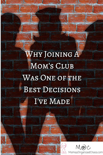 Text: Why Joining a Mom's Club Was One of the Best Decisions I've Made  Text overlayed picture of shadow of 3 women on brick wall