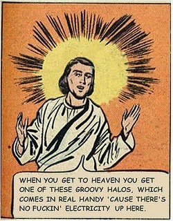 Funny Religion Cartoon - When you get to heaven you get one of these groovy halos