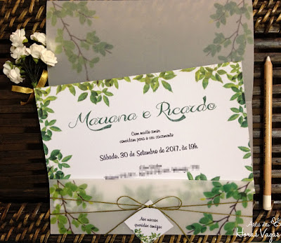 convite artesanal personalizado aniversário 15 anos casamento rústico estampa folhagem tropical delicado moderno diferente envelope papel vegetal papelaria personalizada para festas luxo mini wedding scrapfesta scrap