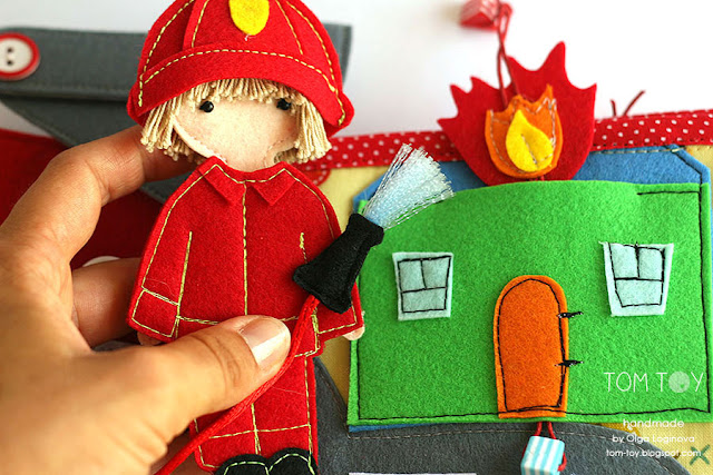 Handmade quiet book for Diezel, fire station themed busy book