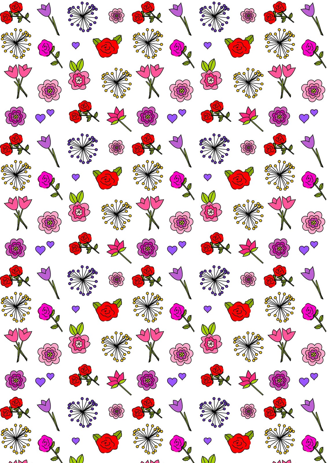 Free digital flower scrapbooking paper + printable happy flower coloring for ...