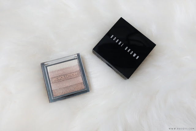 Makeup Revolution | Vivid Shimmer Brick in Radiant Review and Swatches vs Bobbi Brown Shimmer Brick in Pink Quartz