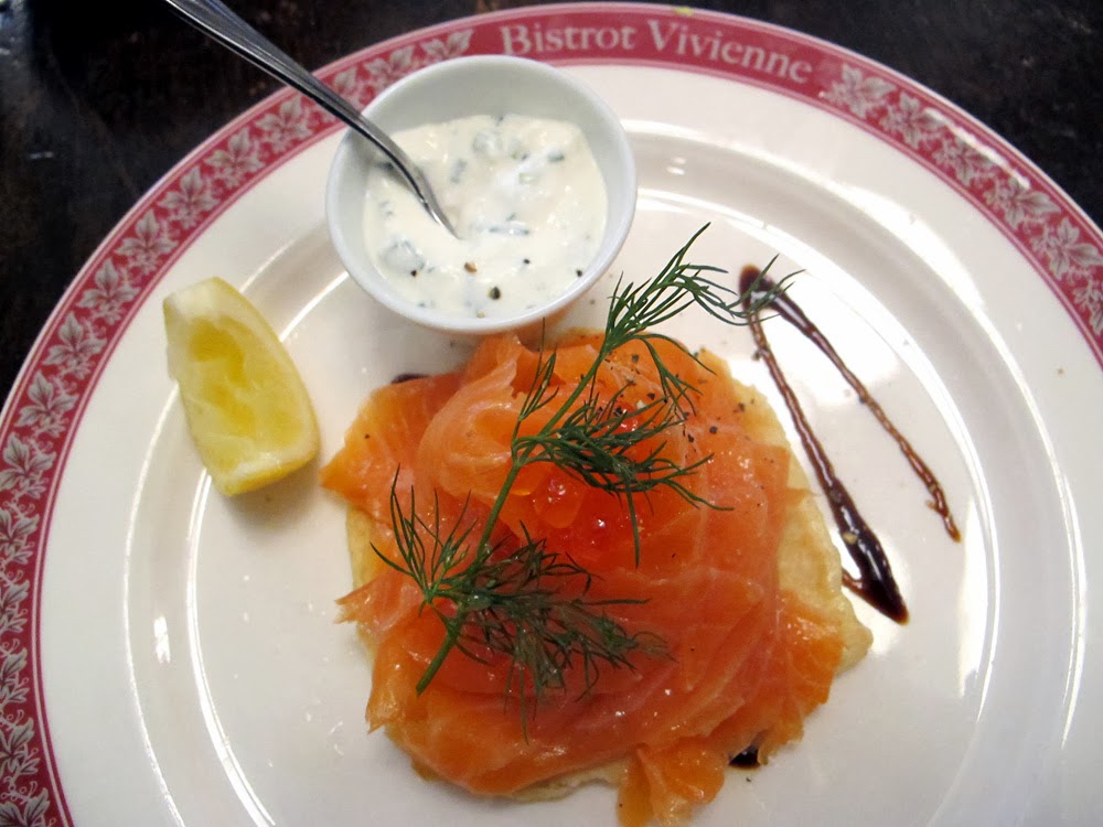 Smoked salmon starter at Bistrot Vivienne, Paris
