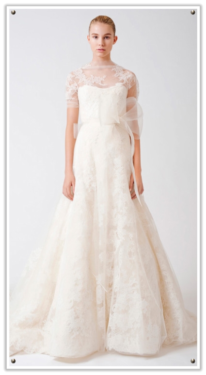 An artistic take on lace cap sleeves by Vera Wang