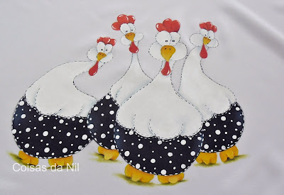 "galinhas dangola porongas pintadas em jogo de cozinha de oxford"