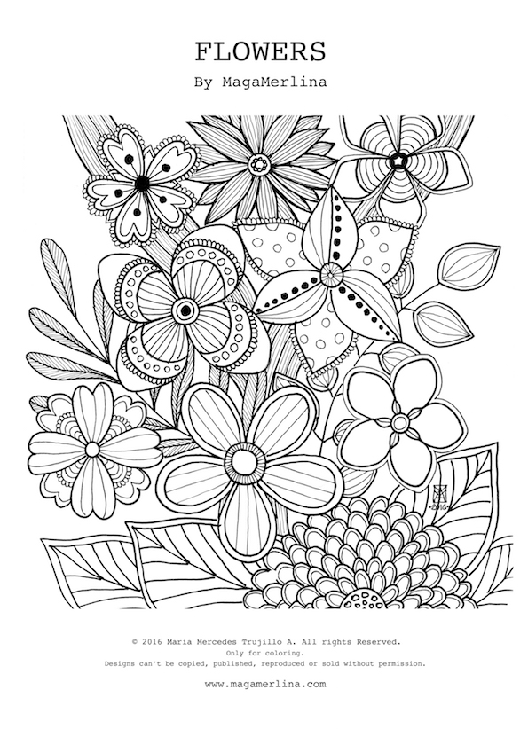 MagaMerlina: Flowers: Free Coloring Page