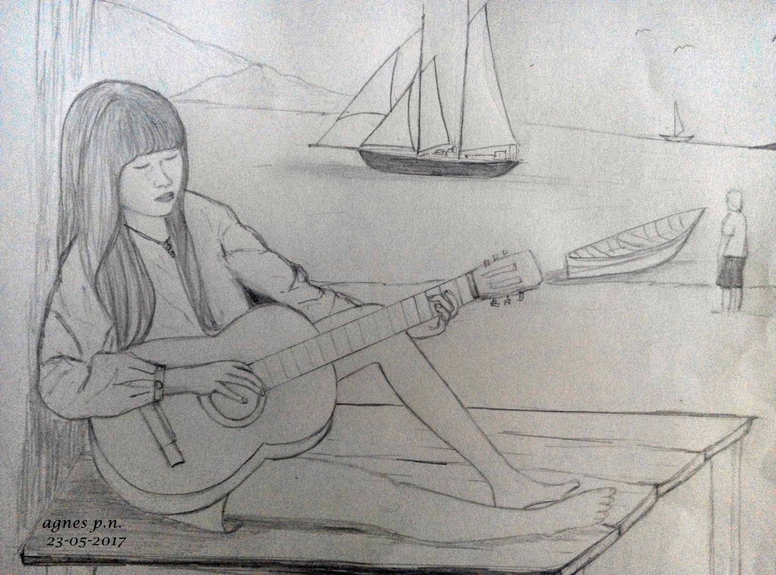My Life My Adventure Sketsa Gadis Kecil Bermain Gitar