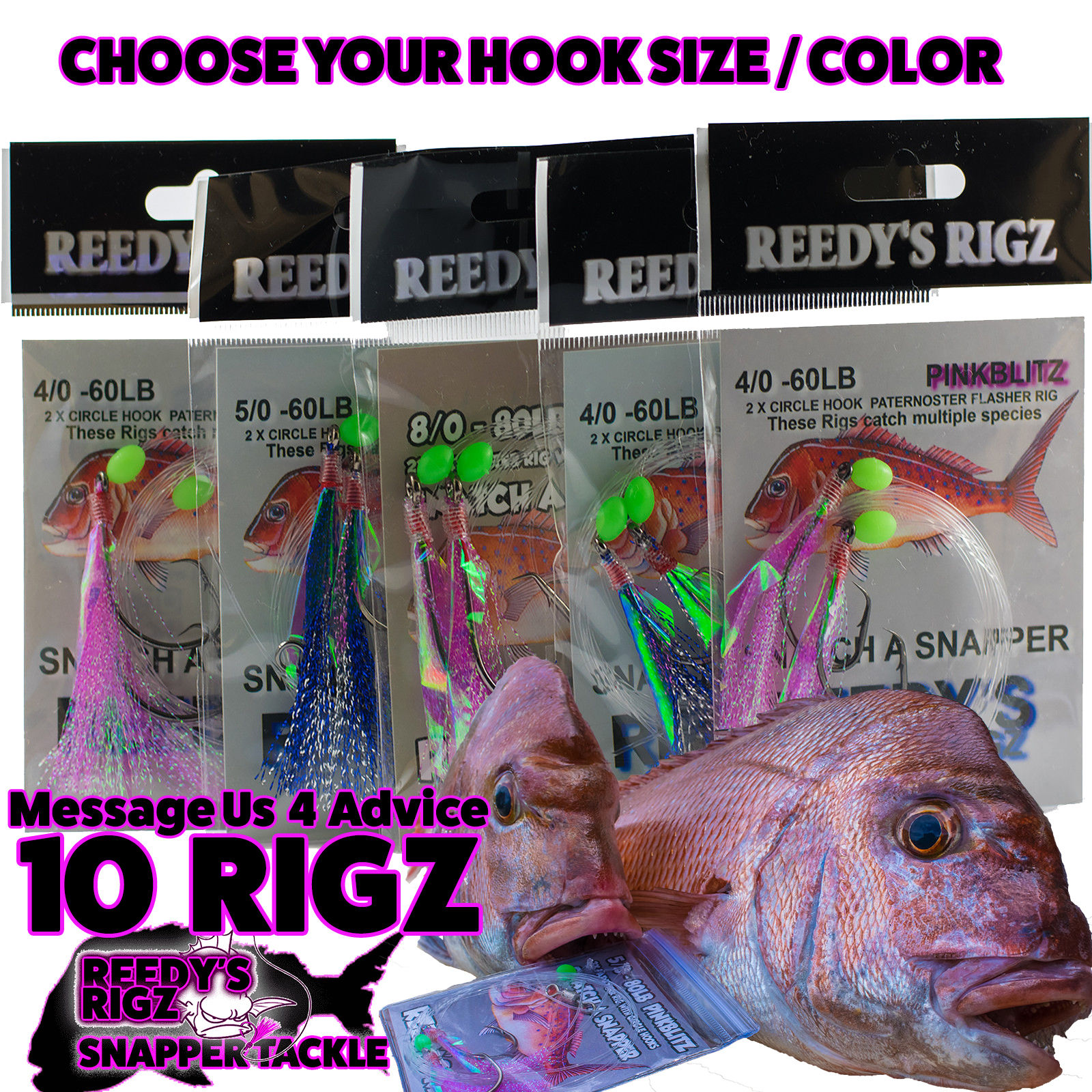 5 Super UV Blue Snapper Rigs Fishing Rig 60lb Leader 5/0 Circle Hook