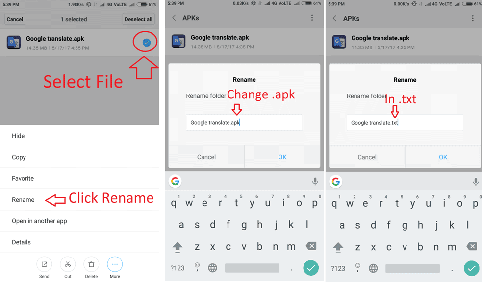 how to change apk to txt format