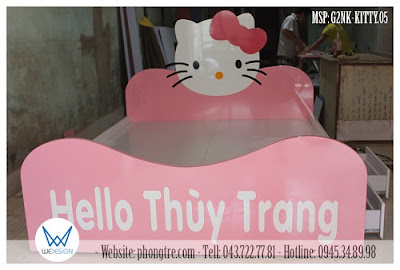 Giường 2 ngăn kéo Hello Kitty trang trí tên bé gái MSP: G2NK-KITTY.05