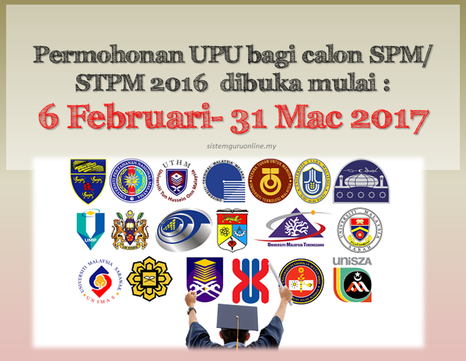 Permohonan UPU bagi lepasan SPM/ STPM 2016 dibuka 6 Feb ...