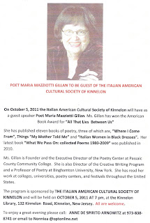 Poet Maria Mazziotti Gillan at Kinnelon Library, 10/5/11