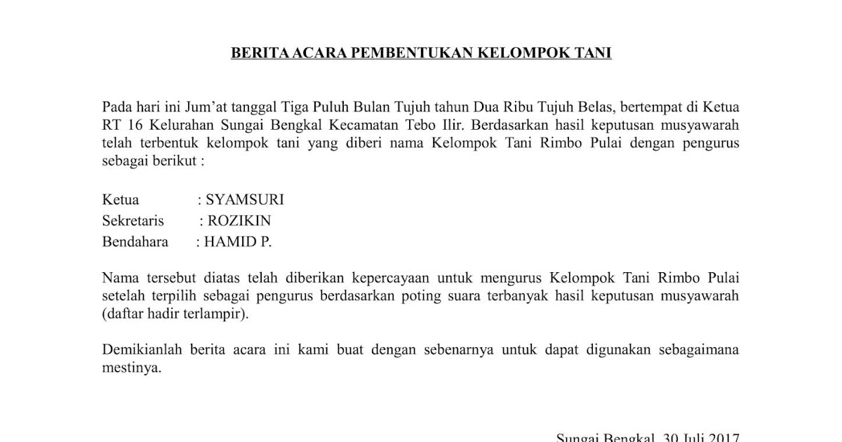Download Contoh Berita Acara Pembentukkan Kelompok Tani Word Atau Doc