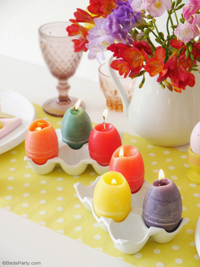 DIY Bougies Oeuf de Pâques - un projet artisanat facile pour décorer vos table en fête et la maison, ou pour offrir en tant que cadeaux fait-main! by BirdsParty.fr @birdsparty #diy #bougies #paques #oeufpaques #bougiesdiy