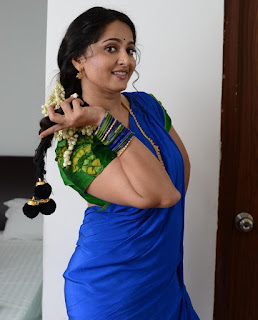 Anushka Shetty New Pos In Blue Saree (5)