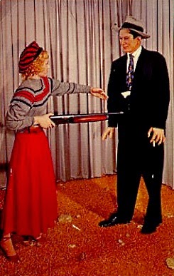 Bonnie & Clyde wax figures, destroyed in Dallas Historical Wax Museum fire 1988