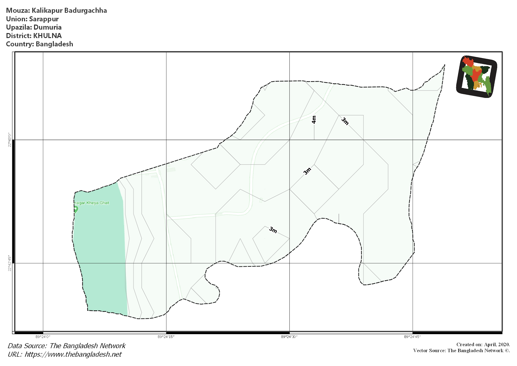 Map of Kalikapur Badurgachha Mouza of Dumuria Upazila, KHULNA, Bangladesh.