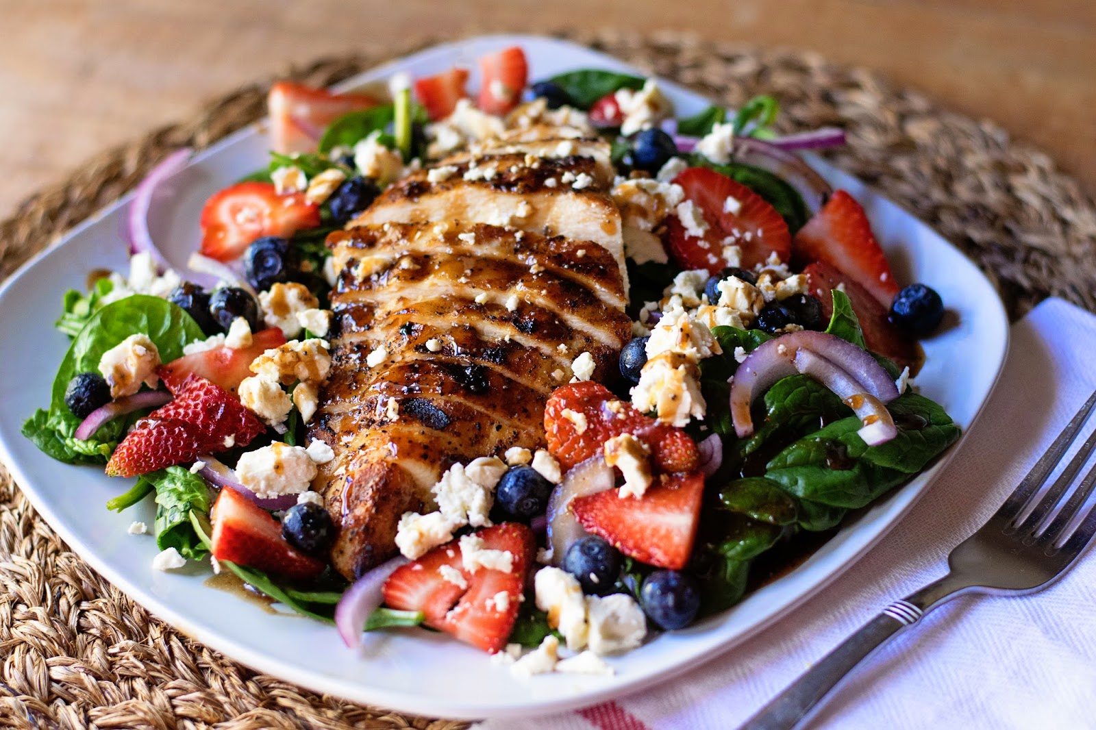 Chicken & Strawberry Salad w/ Balsamic Poppy Seed Dressing The