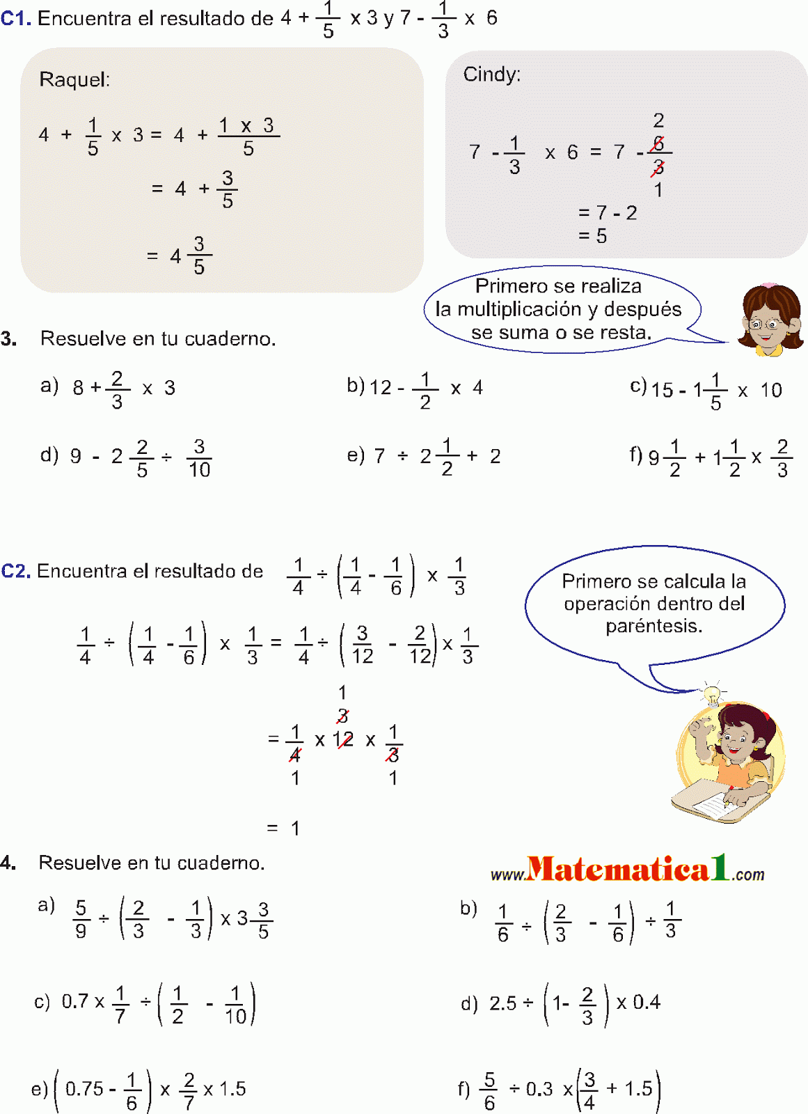 COMBINACIÓN DE FRACCIONES Y NÚMEROS DECIMALES EJEMPLOS RESUELTOS DE