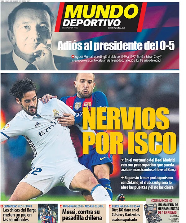 FC Barcelona, Mundo Deportivo: "Nervios por Isco"