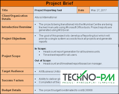 Project Brief, Project Brief Template