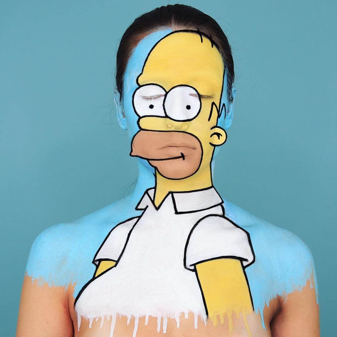 03-Homer-Simpson-The-Simpsons-Annie-Thomas-TV-Cartoon-Characters-on-Body-Painting-www-designstack-co