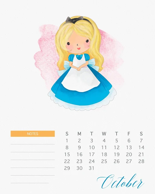 Calendario 2017 de las Princesas Disney para Imprimir Gratis  Octubre.