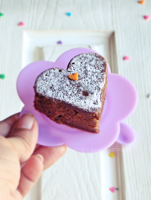 Microwave Eggless Dates Brownie Hearts microwave baking brownies in