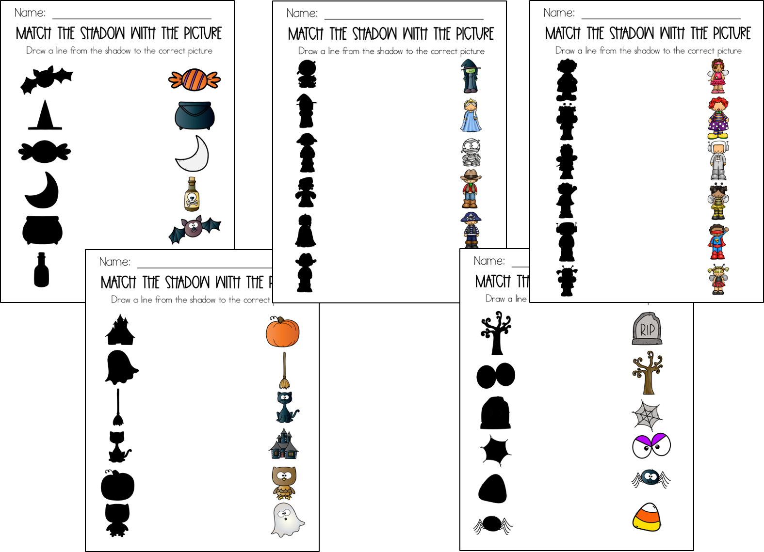 Simply Delightful in 2nd grade 5 Halloween shadow matching activities