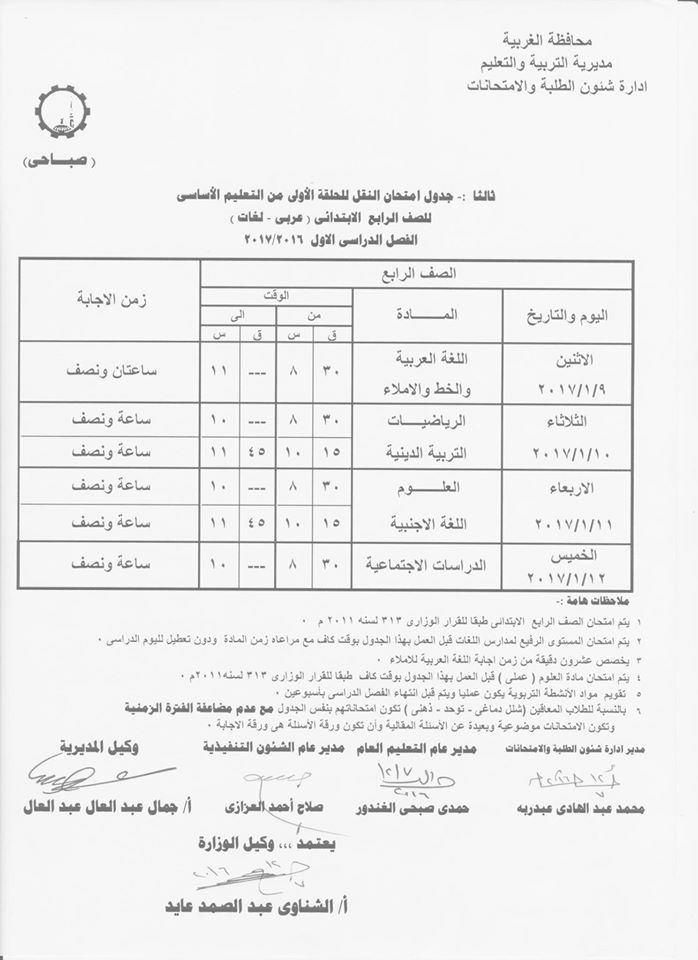 لكل محافظات مصر - جداول امتحانات نصف العام 2017  5