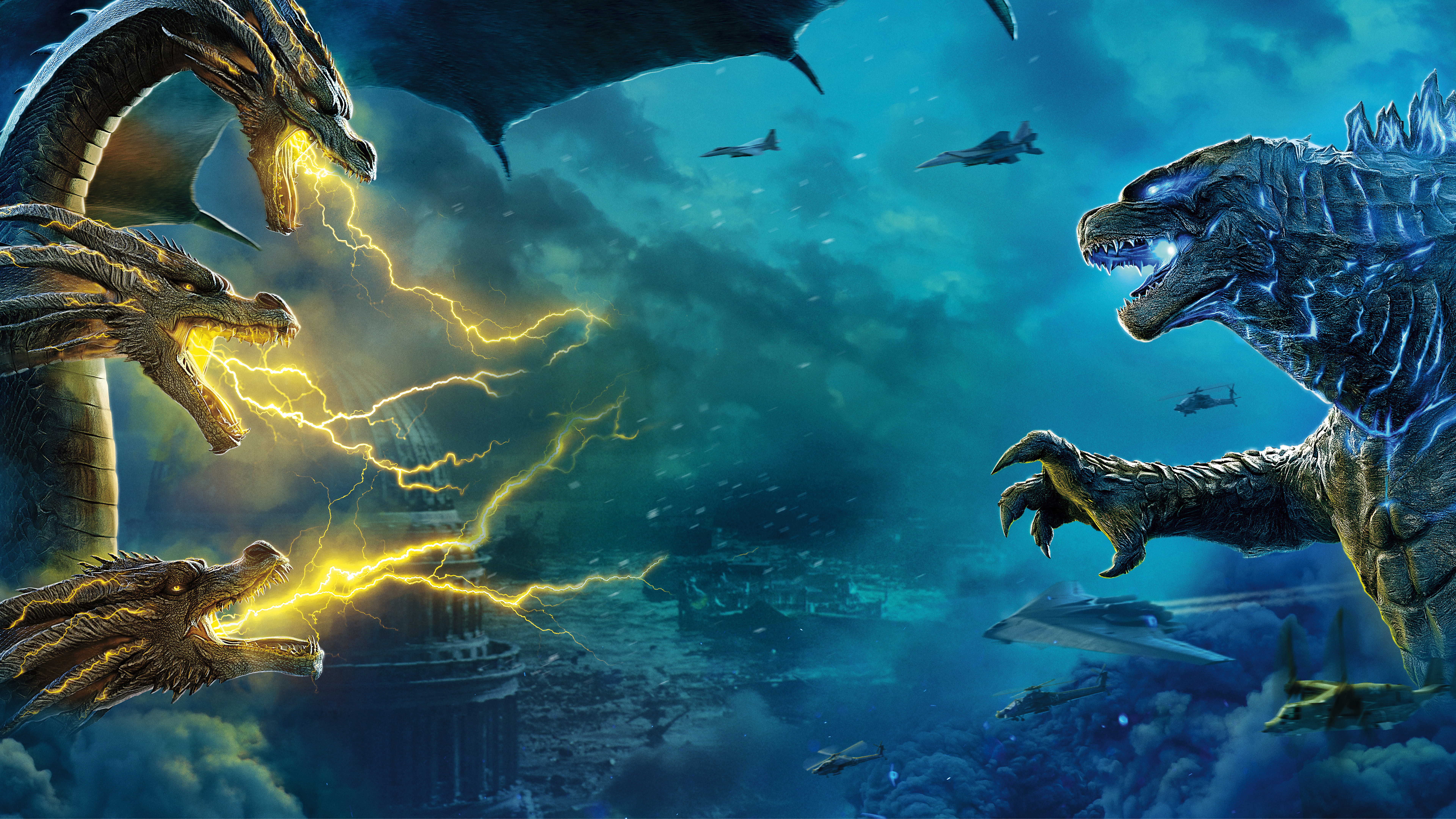 King Ghidorah vs. Godzilla, Godzilla King of the Monsters, 8K, 30