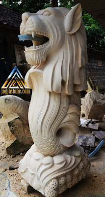 Patung singapura / merlion untuk air mancur dari batu alam paras jogja, batu putih